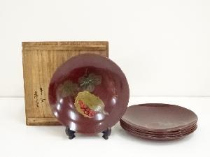 象彦（八代　西村象彦）造　田能村小竺漆画　菓子盆5客（共箱）